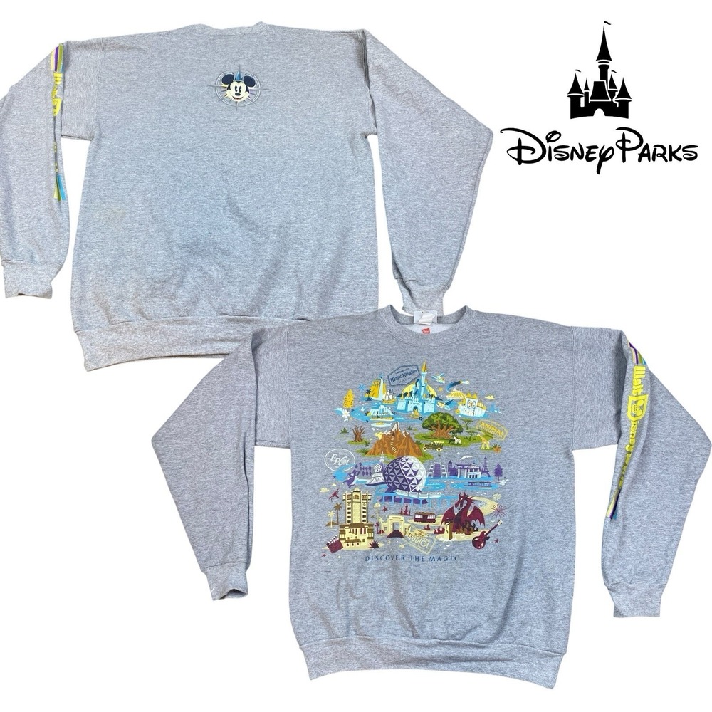Disney Parks Discover The Magic Crew Neck‎ Sweatshirt GRAY Unisex MEDIUM Mickey